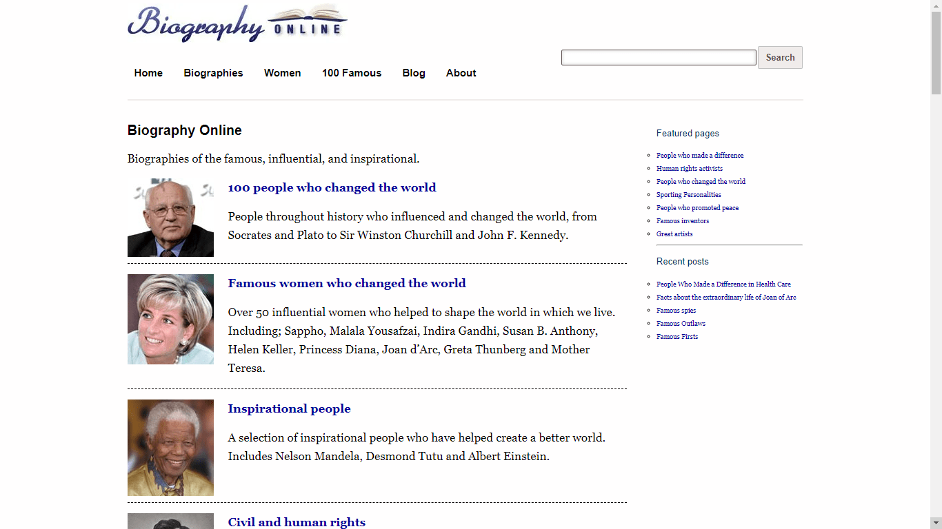 Biographyonline.net Home page