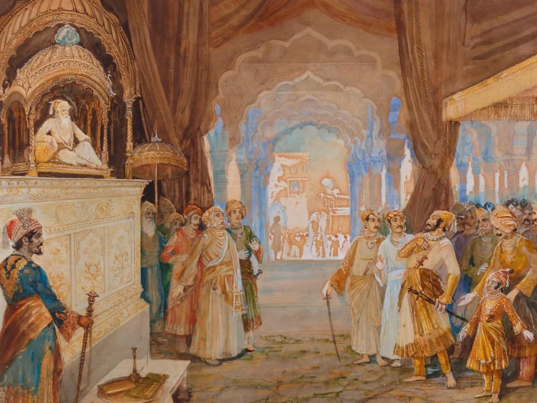 Painting depicting Shivaji Maharaj in the Court of Aurangzeb
