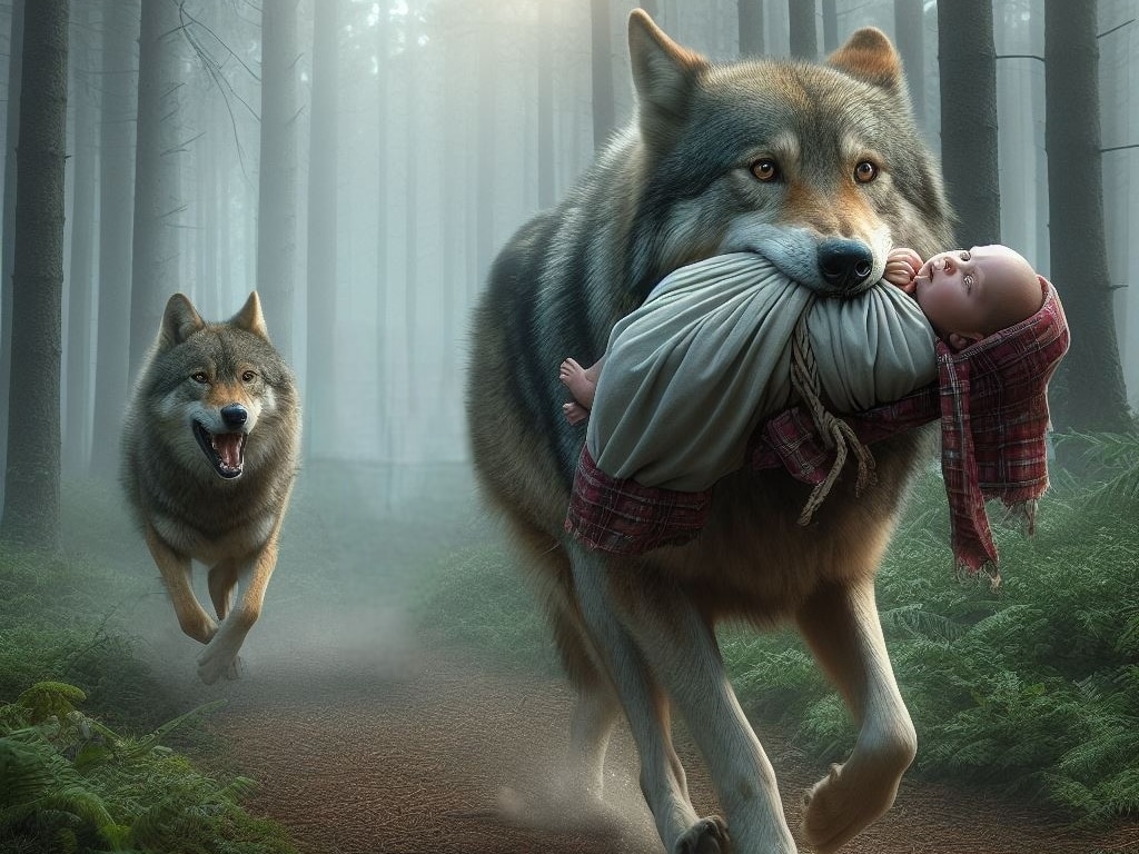 A Old Dog named Sultan chasing a Wolf who picked Baby Child