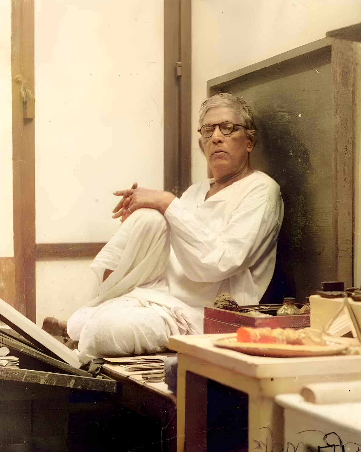 A Real Photograph of Jamini Roy taken in his Workspace