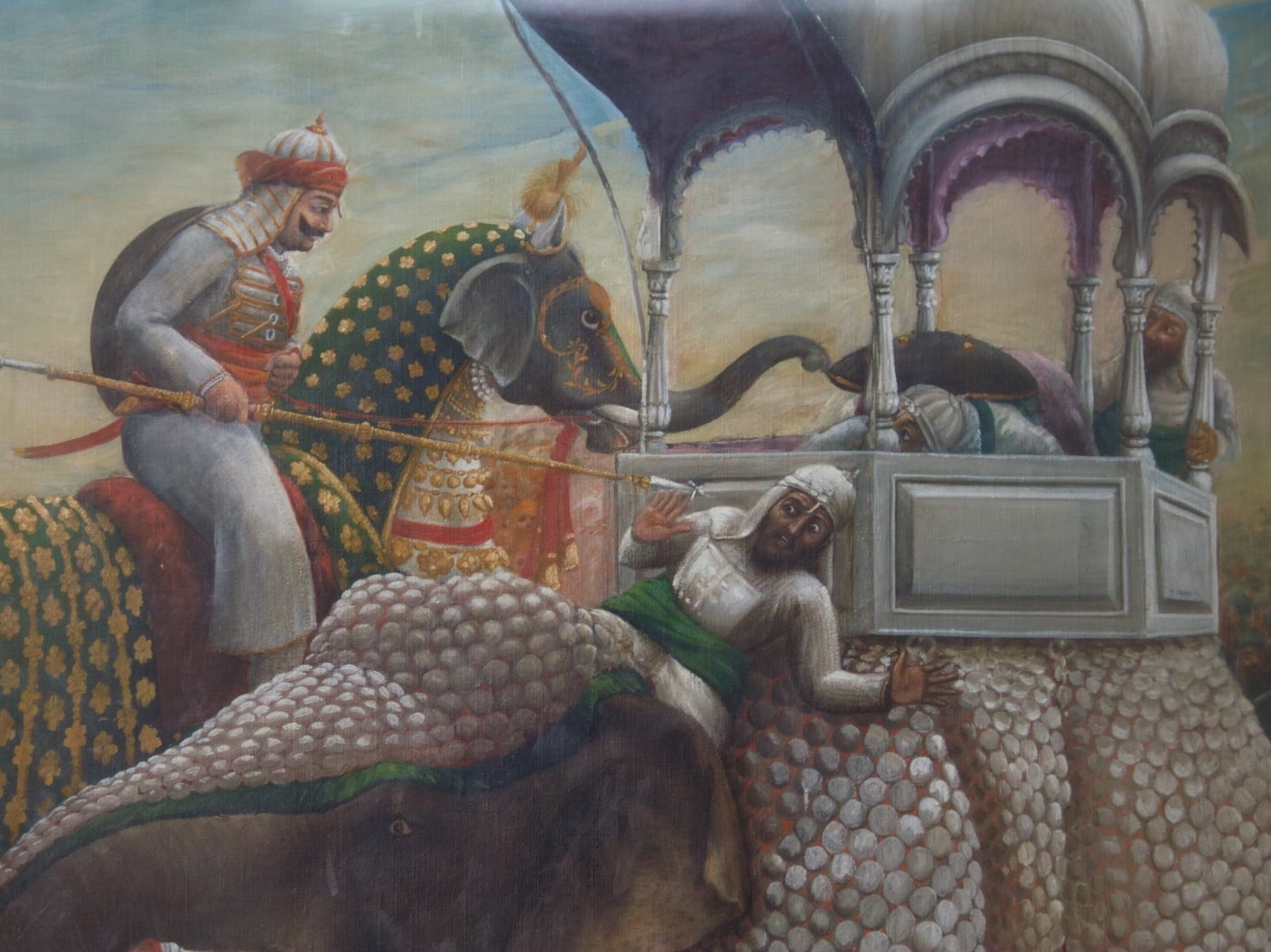 महाराणा प्रताप को मान सिंह की ओर नुकीला भाला फेंकते हुए दिखाया गया चित्र
