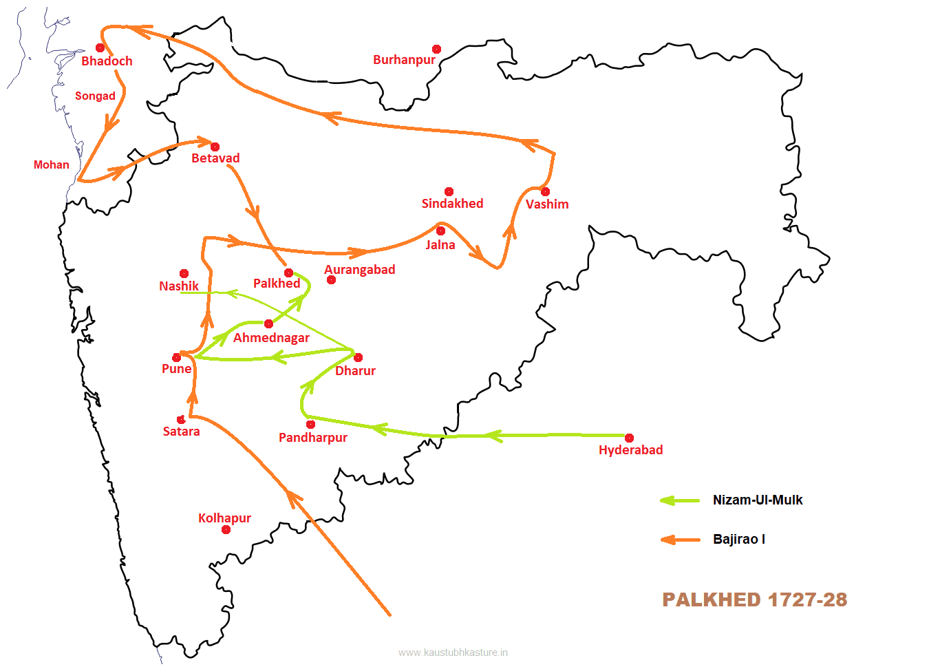 Peshwa Bajirao and His Enemy Nizam-Ul-Mulk Movements in Palkhed Campaign